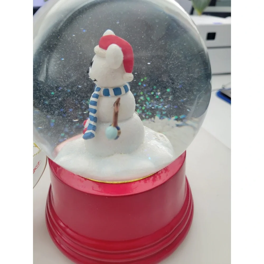 Disney Store Mickey Mouse Snowman Snow Globe Christmas Holiday Red Base New